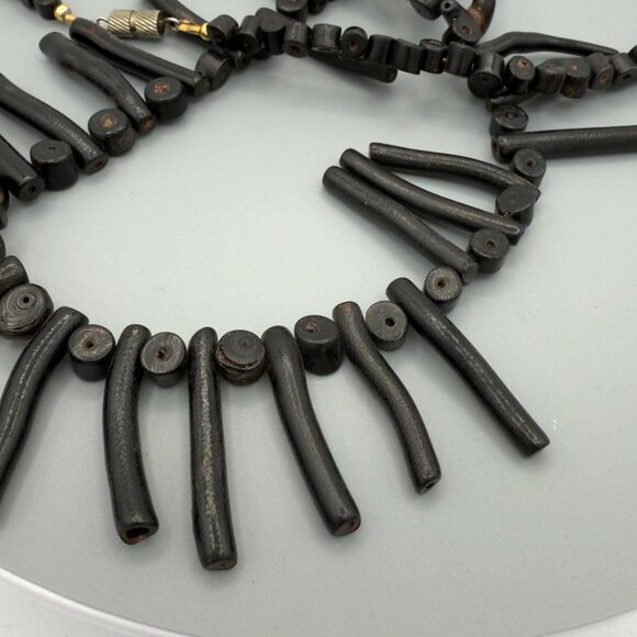 Vintage Natural Black Branch Coral Necklace Bib Statement Design 24 inches - Picture 11 of 16